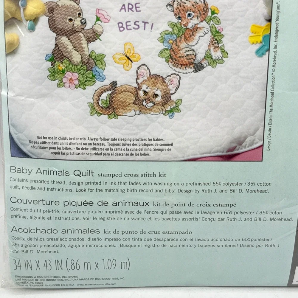 Dimensions Baby Animals Quilt Stamped Cross Stitch Kit 34x43 White 73064